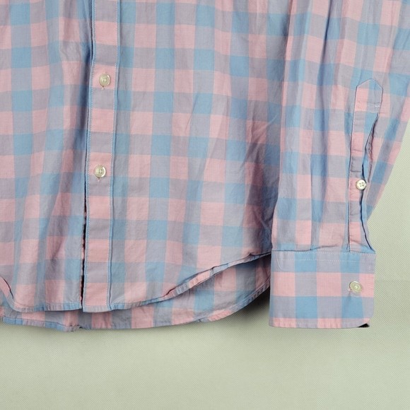 Bonobos Shirt Mens Medium Tailored Fit Pink Blue Plaid Long Washed Button Down - Picture 6 of 9